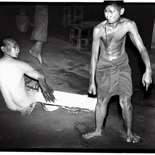 Image similar to Thích Quảng Đức burns himself to death, black and white photograph, 1963