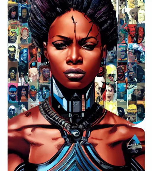 Image similar to african female android, by MARVEL comics and Sandra Chevrier, 4k