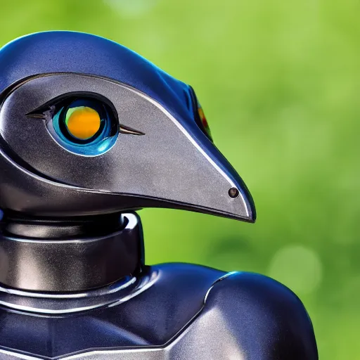 Image similar to a mid shot of a robot crow, very detailed, 8 k