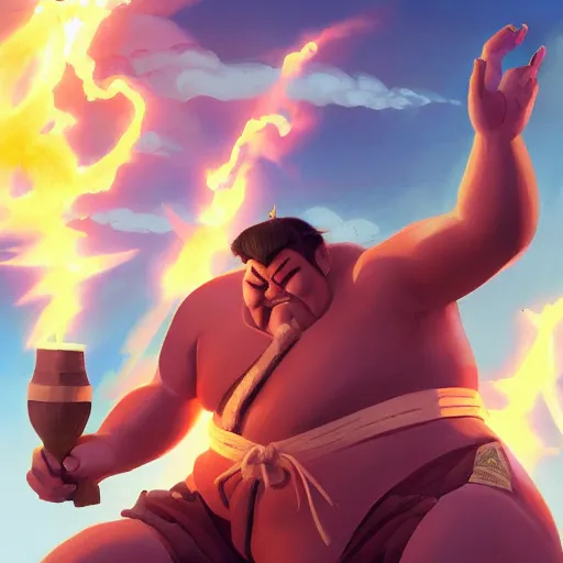 Image similar to a sumo ringe that is also a ninja lightning god with sparkles on the hands, sumo pose, 3d game fanart behance hd by Jesper Ejsing, by RHADS, Makoto Shinkai and Lois van baarle, ilya kuvshinov, rossdraws global illumination, 90s, concept