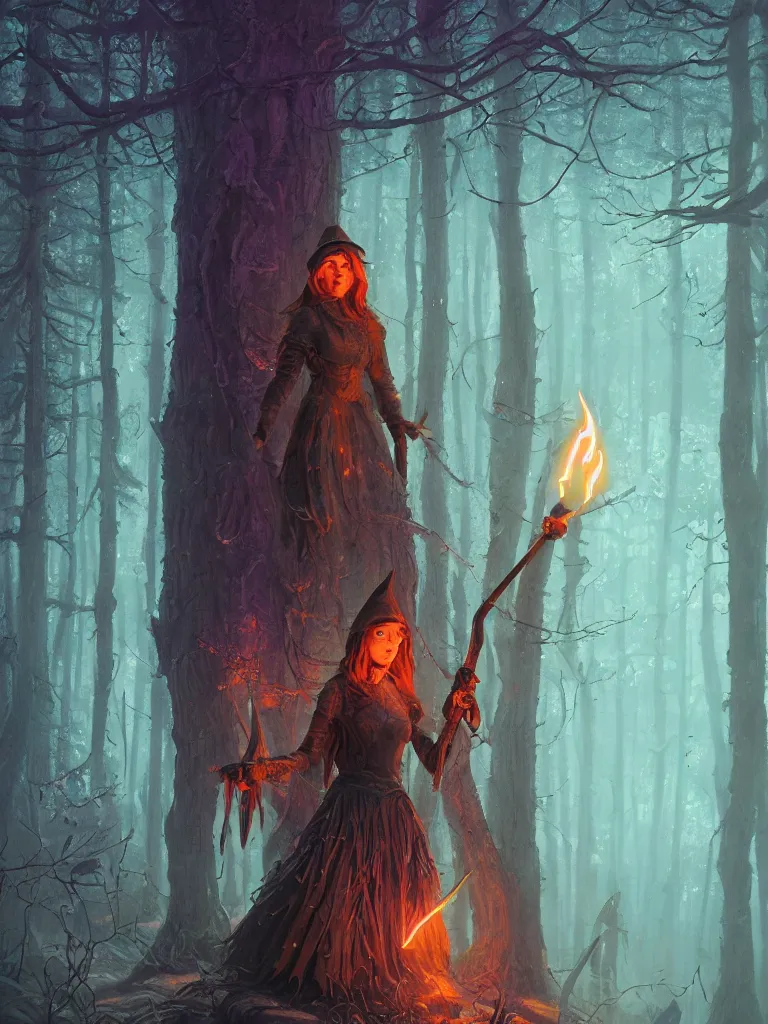 Prompt: close up portrait of a beautiful female witch with glowing sword, magical forest background fantasy atmosphere. art by simon stalenhag. highly detailed, intricate, lifelike. sci - fi, fantasy, magical, nikon d 8 5 0.