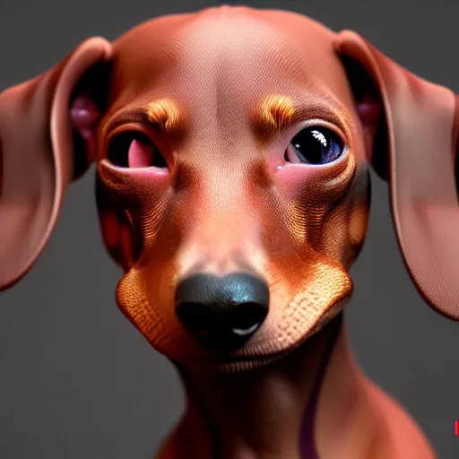 Image similar to Hybrid of a dachshund and a peterbald cat, beautiful, sharp focus, ultra detailed, cgsociety, zbrush, octane render, hyper realistic, 8K