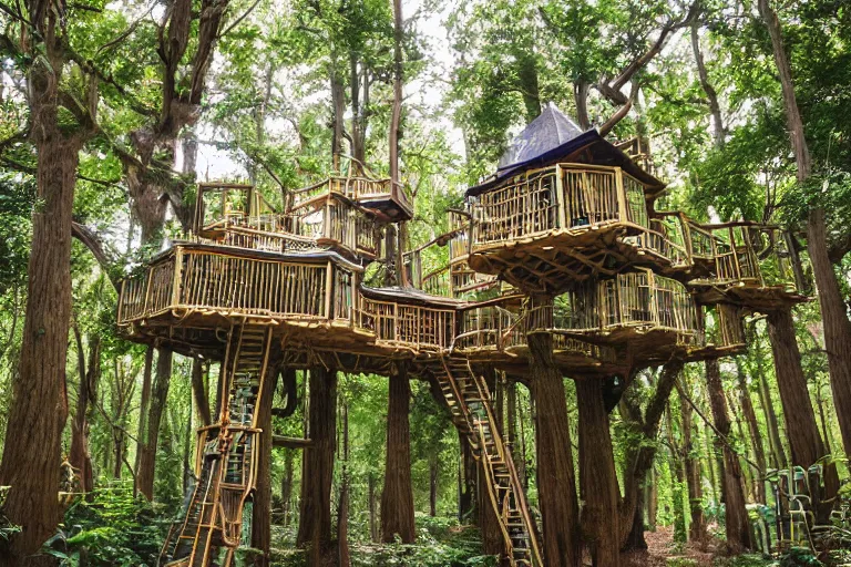 Image similar to an elaborate surreal expansive treehouse maze