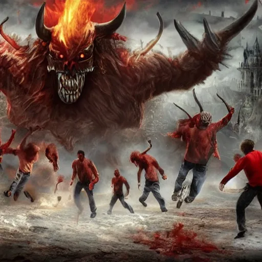 Prompt: Hell, hyper realistic, alot of devils, 4K UHD