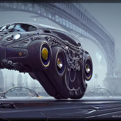 Prompt: cyborg cyber vintage flying supercar slick : by michal karcz, daniel merriam, victo ngai and guillermo del toro : ornate, dynamic, particulate, intricate, elegant, highly detailed, centered, artstation, smooth, sharp focus, octane render