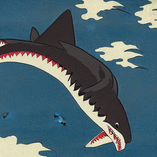 Prompt: shark tornado by hokusai