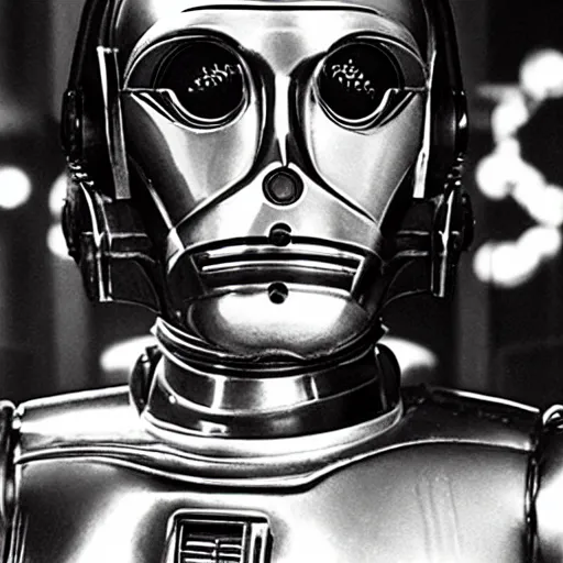 Prompt: ''a film still of C3PO in Star Wars released in 1940s''