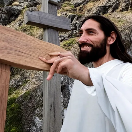 Prompt: Jesus Christ taking a selfie at the cross