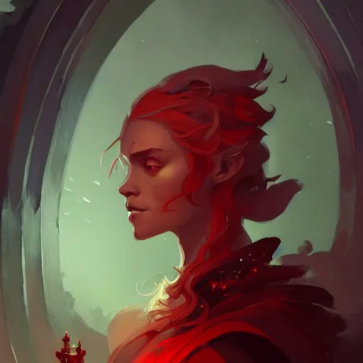 Image similar to a beautiful portrait of a beautiful red sorceress, game of thrones concept art by pete mohrbacher and guweiz and ilya kuvshinov, digital art, highly detailed, intricate, sharp focus, trending on artstation hq, deviantart, unreal engine 5, 4 k uhd image