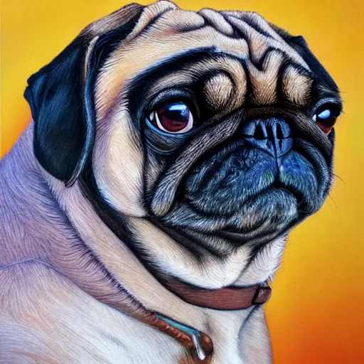 Image similar to oil painting, a chad pug, intricate, masterpiece, artstation, stunning