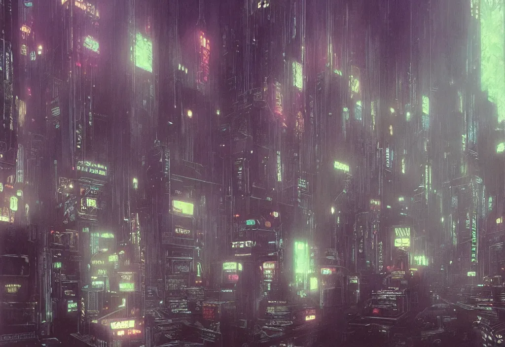 Image similar to a beguiling epic stunning beautiful and insanely detailed matte painting of a Blade Runner movie still, atmospheric and vaporwave composition, digital art by Moebius