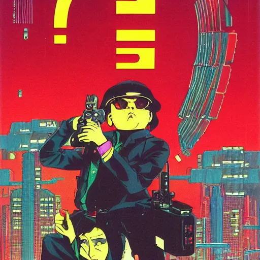 Image similar to 1982 OMNI Magazine Cover Illustration of neo-Tokyo bank robbery, Bank Robbery, Anime, Highly Detailed, Akira Color Palette, Inspired by Cowboy_Bebop + MGS2 + Heat, 8k :4 by Vincent Di Fate + Katsuhiro Otomo : 8