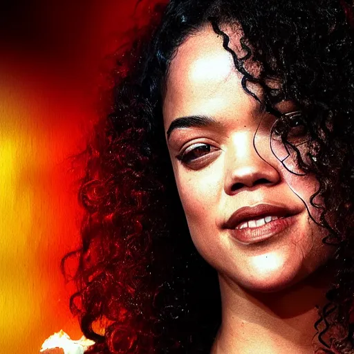 Image similar to photo of Tessa Thompson driving a car, digital art