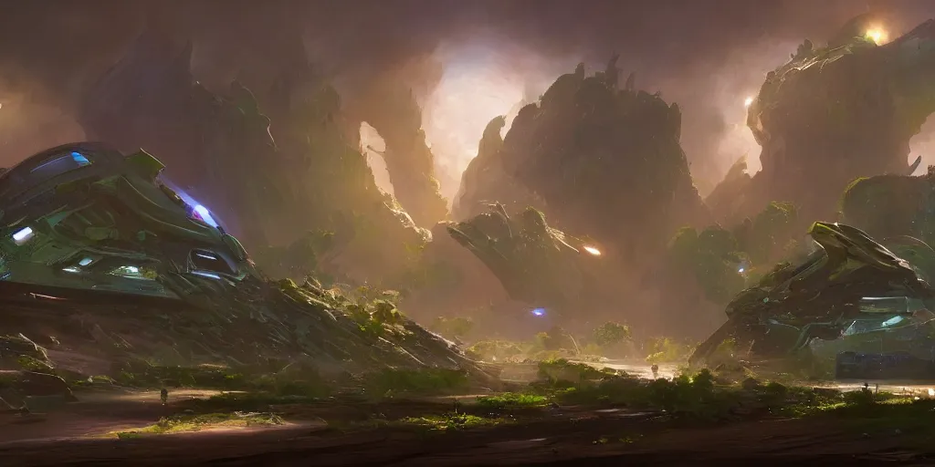 Image similar to an environmental concept art of guardians of the galaxy, environmental light, cinematic by francis tneh