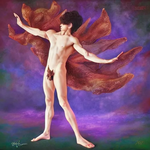 Image similar to debussy's afternoon of a faun, contemporary dance, fantasy sky, symphony album cover by artgerm and ruth deckard