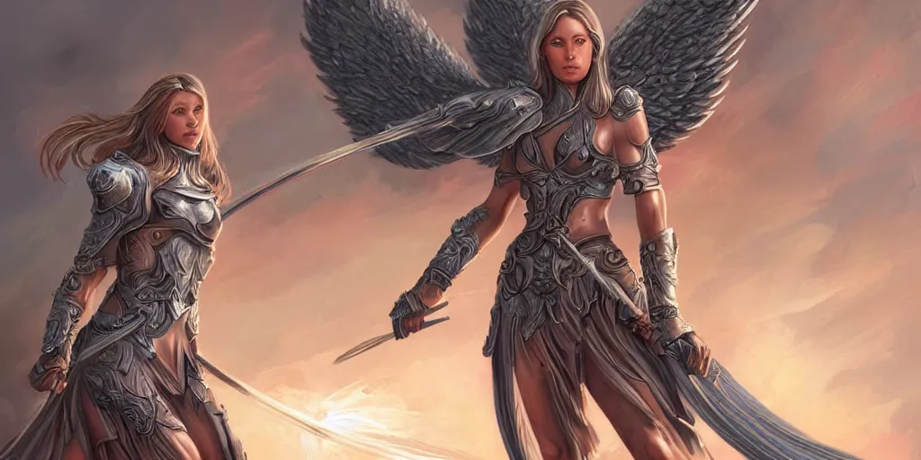 Image similar to female angel warrior. digital art, detailed by magali villeneuve