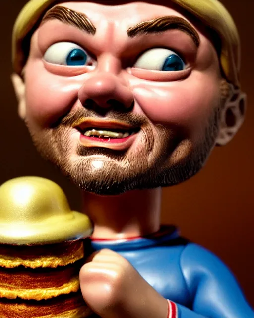 Image similar to highly detailed closeup, face profile portrait of a tin toy leonardo dicaprio as a medieval goblin eating cakes in a castle, hyper realistic, artstation, illustration, nicoletta ceccoli, mark ryden, lostfish, dan decarlo, bob clampett, max fleischer, digital paint, matte paint, vivid colors, detailed and intricate environment