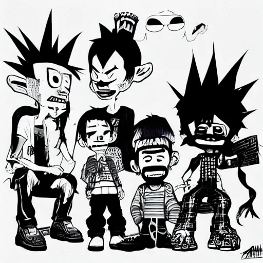 Prompt: linkin park by jamie hewlett in the style of the gorillaz