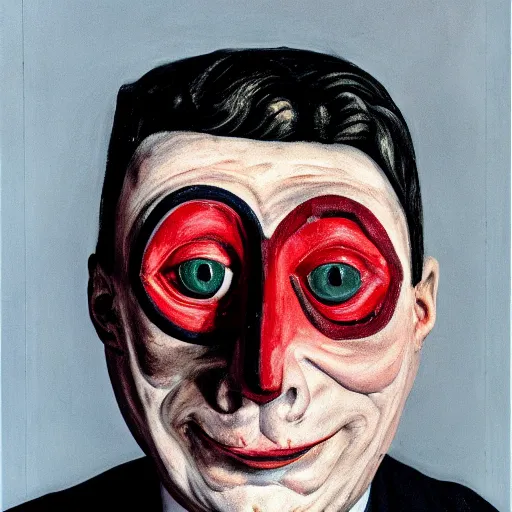 Prompt: a man wearing a mask, dressed like a politician, with red eyes, by lucien freud, canon eos c 3 0 0, ƒ 1. 8, 3 5 mm, 8 k, medium - format print