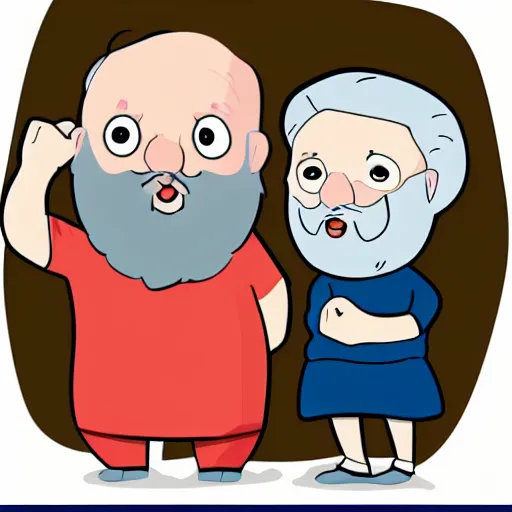 Image similar to cute cartoon character, beard grandpa taking a photo to a baby girl