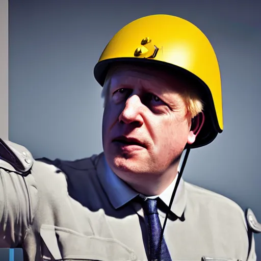 Image similar to boris johnson with military helmet on in kyiv, realistic, wide shot, sunny lighting, octane render, gq magazine, hyper realistic, high quality, highly detailed, hd, beautiful, cinematic, 8 k, unreal engine, facial accuracy,