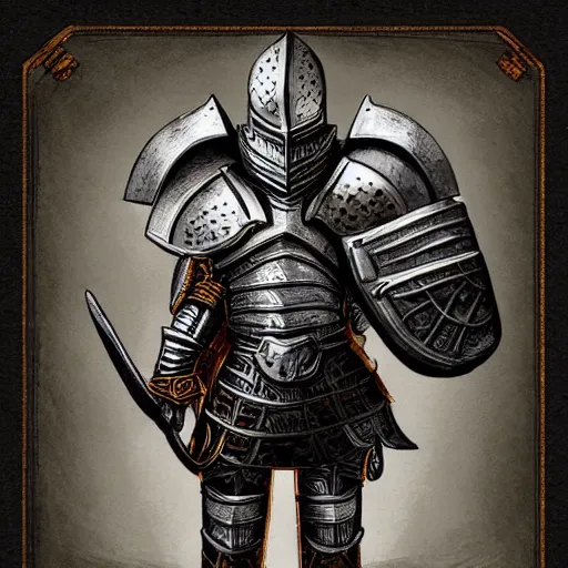 Prompt: armored knight wearing elephantine helm, dungeons and dragons illustration