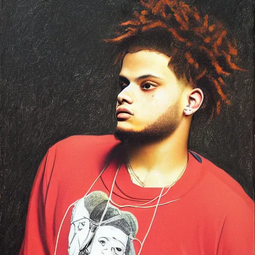 Image similar to a portrait painting of smokepurpp by giovanni bellini