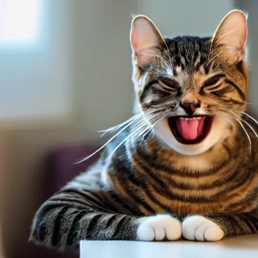 Prompt: cat laughing at hilarious joke