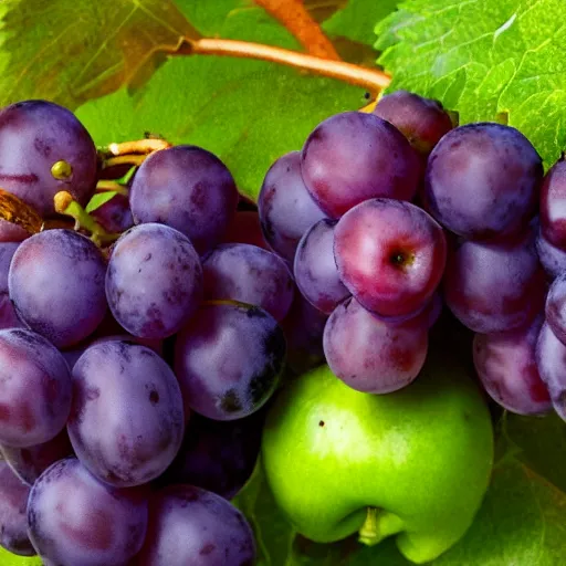 Prompt: grape with tiny apples instead of actual grapes, award-winning photo