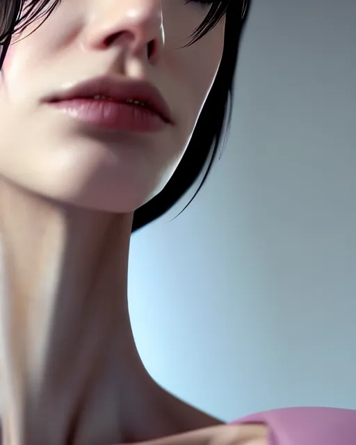 Prompt: full close up zoomed in neck shot of a beautiful skinny surgeon woman in work dress, soft delicate smooth neck, by saruei and guweiz and ilya kuvshinov, digital art, highly detailed, intricate, sharp focus, trending on artstation hq, deviantart, pinterest, unreal engine 5, 4 k uhd image