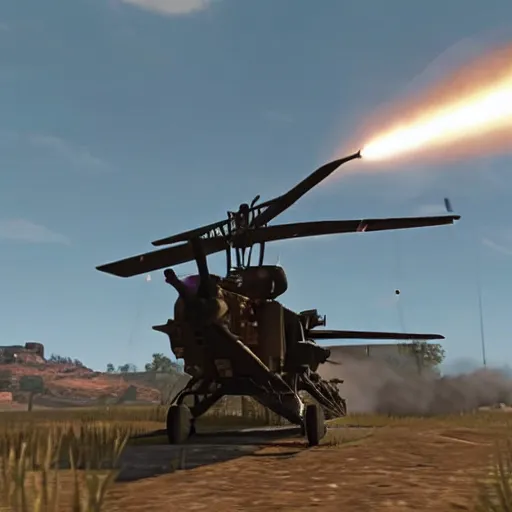 Image similar to apache helicopter in rdr 2 firing missiles