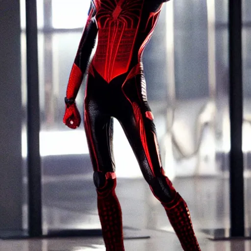 Prompt: Mila Jovovich as spiderwoman , film still, best scene,