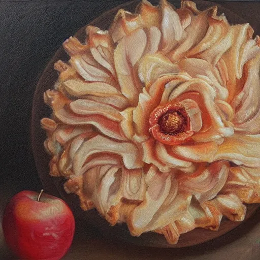 Prompt: a flower made of apple pie, highly detailed oil painting