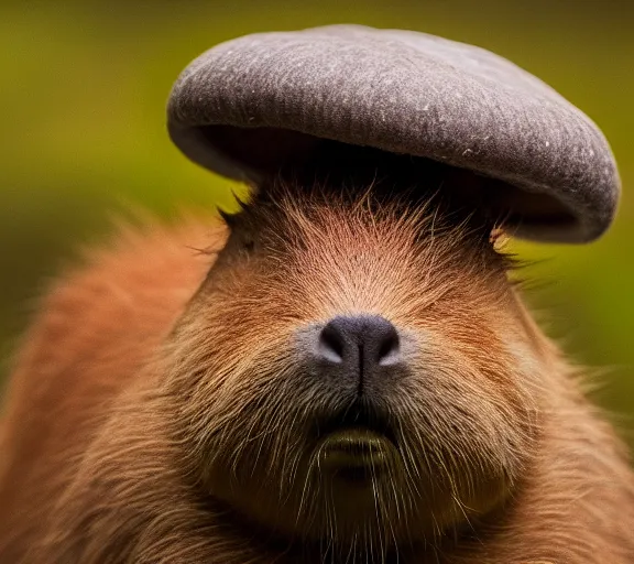 Image similar to a portrait of capybara with a mushroom cap growing on its head by luis royo. intricate. lifelike. soft light. sony a 7 r iv 5 5 mm. cinematic post - processing