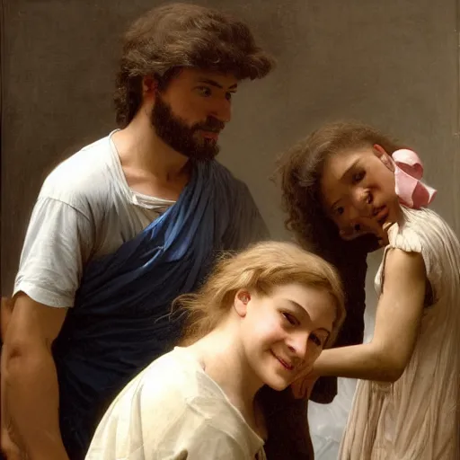 Prompt: the patient was in a wheelchair in the hospital and two family members were standing by. happy, cheerful, sharp focus, artstation, cinematic, hyperdetailed, by william adolphe bouguereau