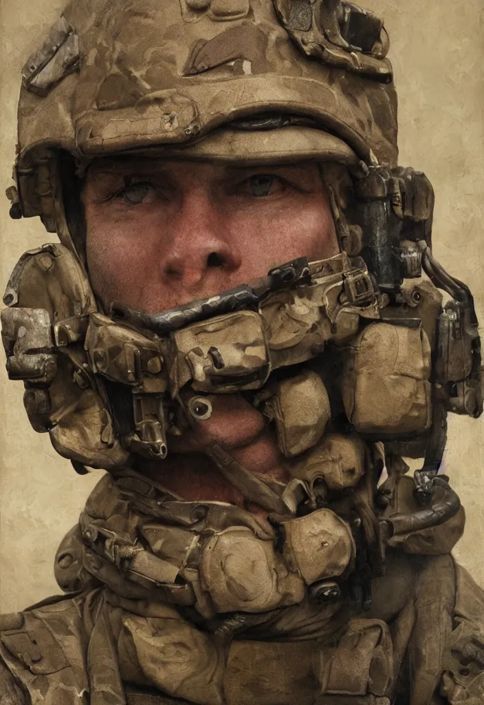 Prompt: navy seal painted by christian tagliavini. face portrait. highly detailed. depth of field. high definition. 8 k. photography