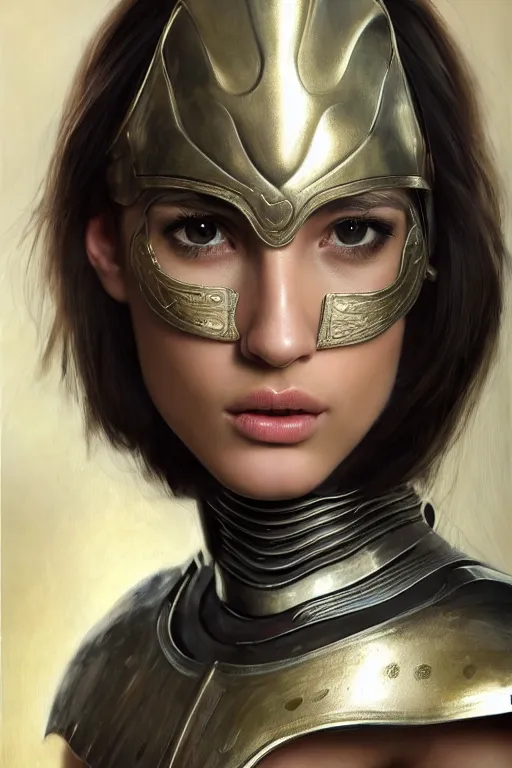 Prompt: a photorealistically painted portrait of an attractive young female, partially clothed in metal-plated battle armor, abstract background, flawless olive skin, fair complexion, long dark hair, beautiful bone structure, perfectly symmetric facial features, perfect photorealistic eyes, natural physique, intricate, elegant, digital painting, concept art, finely detailed, beautifully illustrated, sharp focus, minimal artifacts, volumetric lighting, from Metal Gear, by Ruan Jia and Mandy Jurgens and Artgerm and William-Adolphe Bouguerea, in the style of Greg Rutkowski, trending on Artstation, award winning art