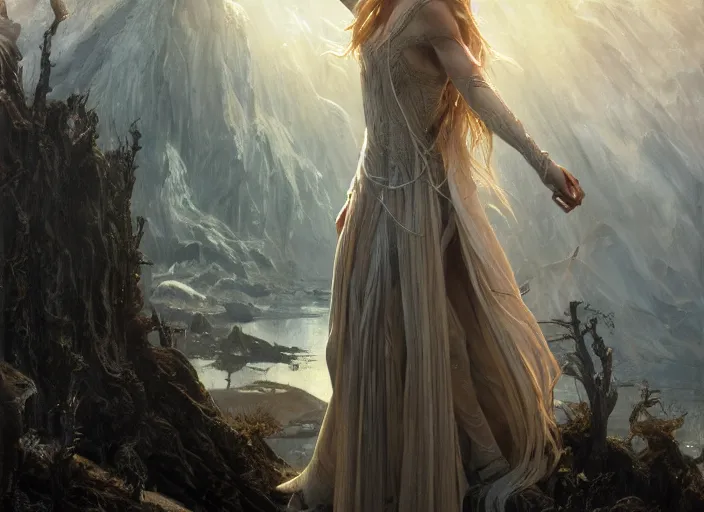 Prompt: a dramatic highly detailed render of galadriel merged with a uruk - hai, middle - earth, by wlop and artgerm and greg rutkowski and alphonse mucha, beautiful dynamic dramatic dark moody lighting, shadows, cinematic atmosphere, artstation, octane render, 8 k, masterpiece, sharp focus, hyperrealistic, photograph