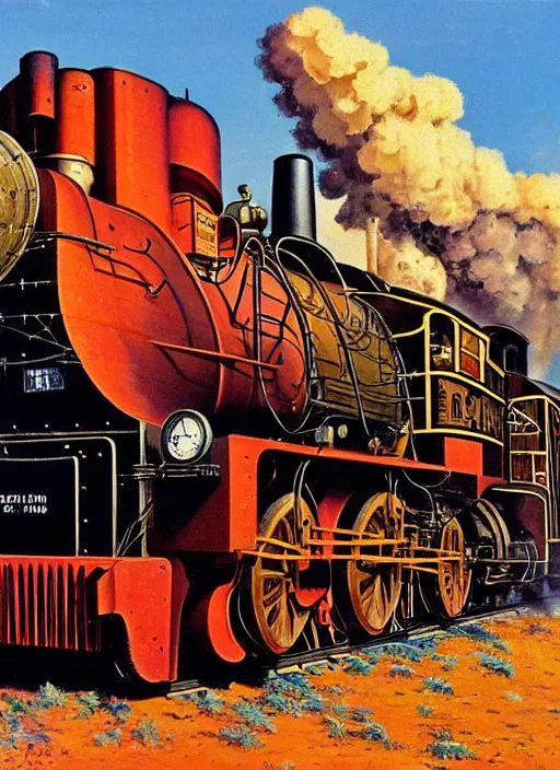 Image similar to old west steam locomotive train. portrait by jean giraud and anton otto fischer and john philip falter and will eisner and gil elvgren