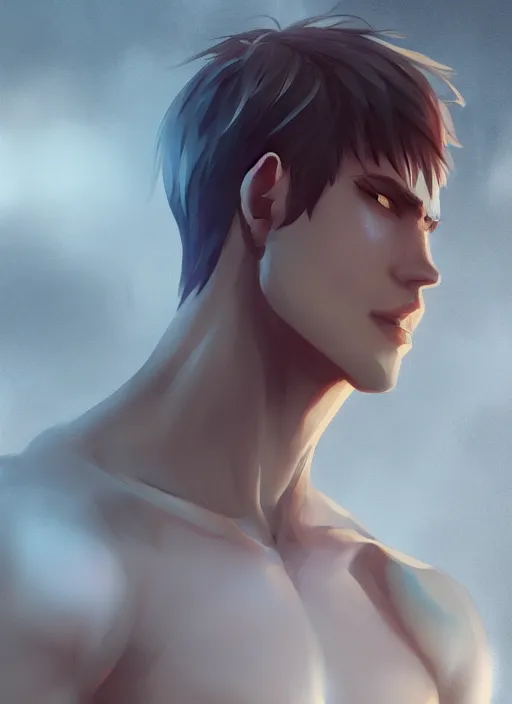 Image similar to detailed beautiful male character art of a protagonist, depth of field, on amino, by sakimichan patreon, wlop, high quality art on artstation.