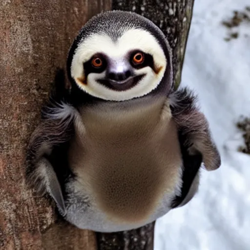 Image similar to a sloth penguin hybrid, a cross between a sloth and a penguin