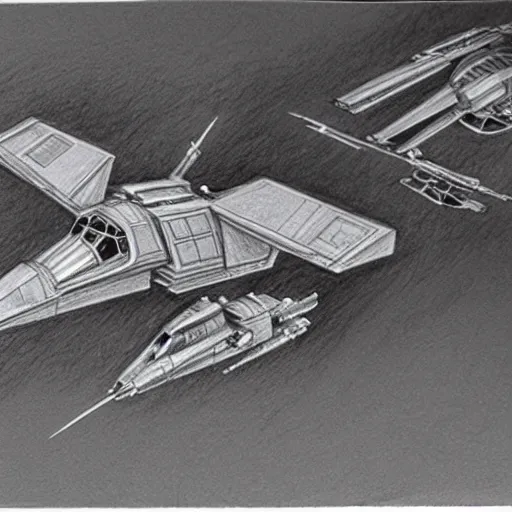 Image similar to X-Wing concept art sketch pencil paper Ralph McQuarrie