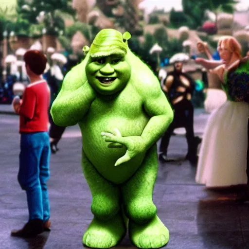 Prompt: photo of Donald Trump as Shrek the movie Shrek, cinestill, 800t, 35mm, full-HD