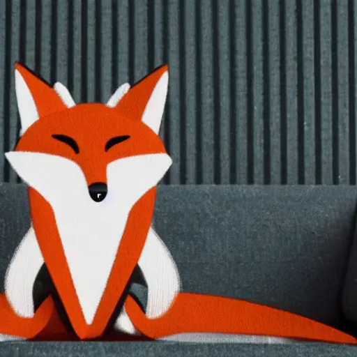 Image similar to an anthropomorphic fox wearing a t-shirt and leans, sitting on a couch