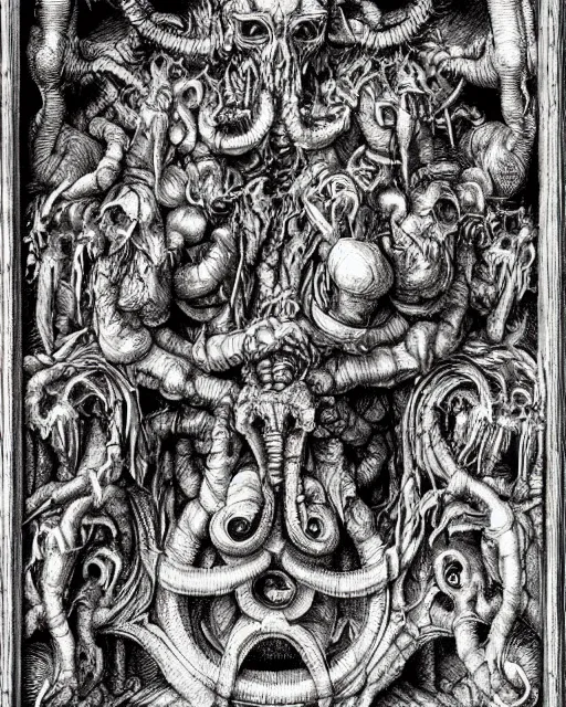 Prompt: gates of hell, fine details, photorealistic, intricate complexity, extremely detailed, very sharp, in the style of albrecht durer,