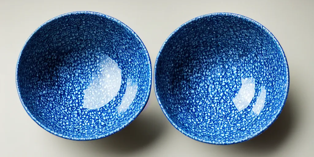 Prompt: blue speckled fukuoka bowl, studio lighting