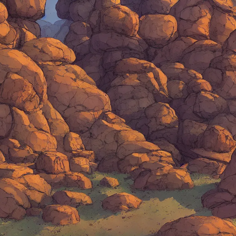 Image similar to bunch of different shapes and sizes of canyon rocks and arcs, concept art by jean giraud, featured on deviantart, environmental art, 2 d game art, concept art, artstation hq