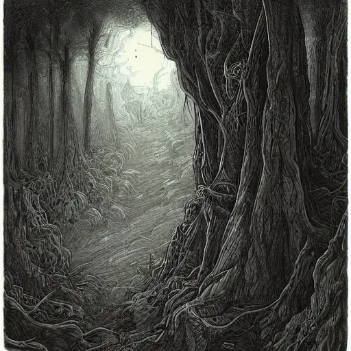 Prompt: painting of a landscape by jeremiah ketner and gustave dore | horror themed | creepy
