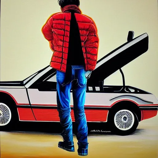 Image similar to a painting of marty mcfly from back to the future