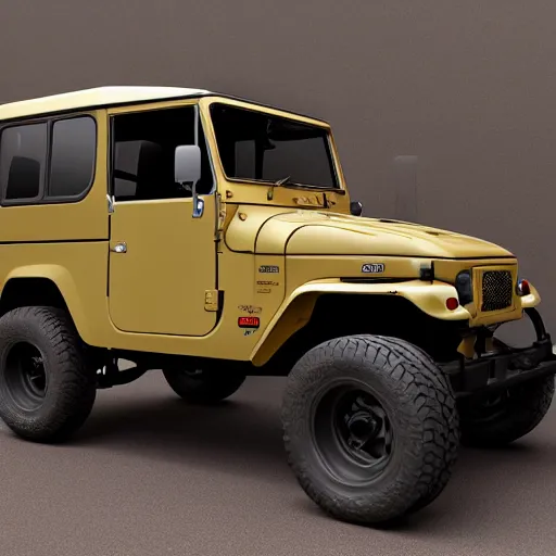 Image similar to in the style of Leonardo da Vinci a Toyota Fj43 build in 1981, black roof, with a roof rack, detailed, 8K, octane render, 8K,